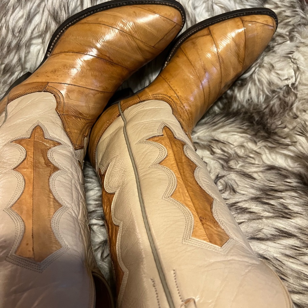 Nocona Tan and Cream Men's EEL & Leather western cowboy Boots 8.5 D - Picture 14 of 15